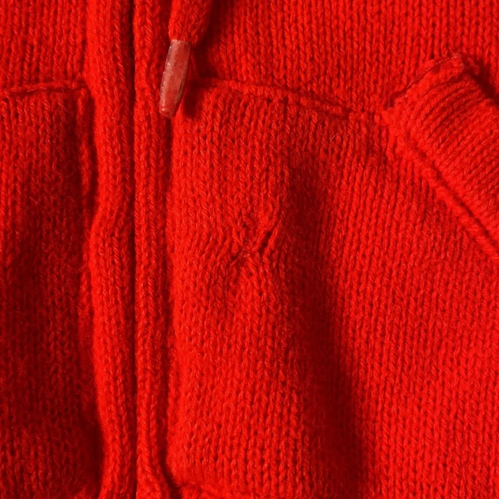 VINTAGE 70s 80s Hoodie Sweater Sweatshirt Zip knit red retro